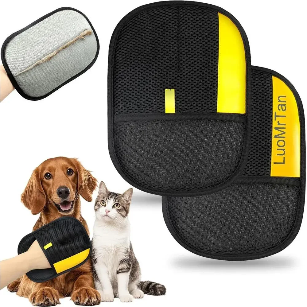 2PC Electrostatic Pet Hair Removal Gloves Brush Double-sided Pet Grooming Gloves